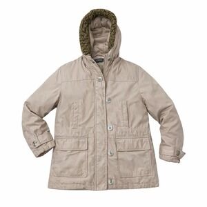 Izzi Women's XL Beige Hooded Parka Faux Fur Trim Winter‎ Utility Coat Lined